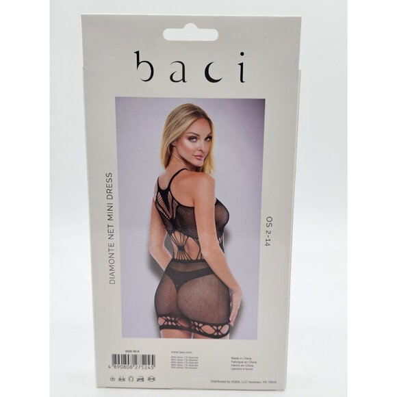 Baci Lingerie Women's One Size 2-14 Black Sheer Mesh Diamonte Net Mini Dress - Picture 4 of 7